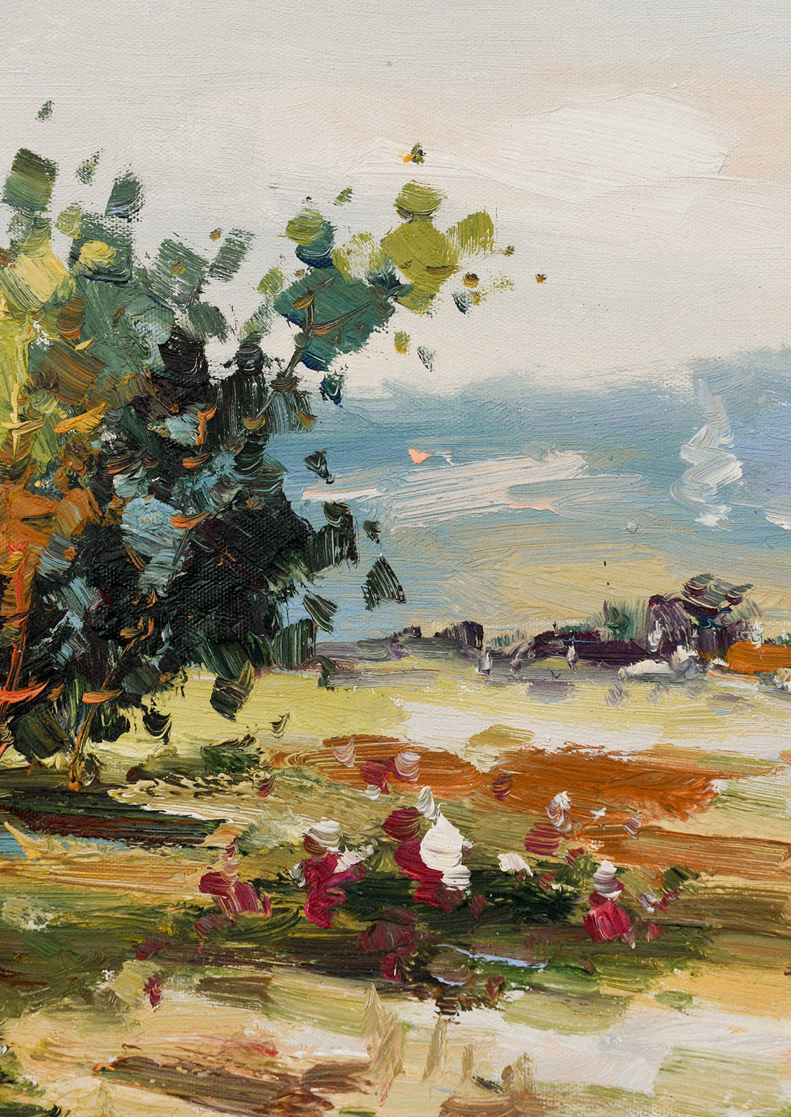 An original oil painting of a landscape in the country.