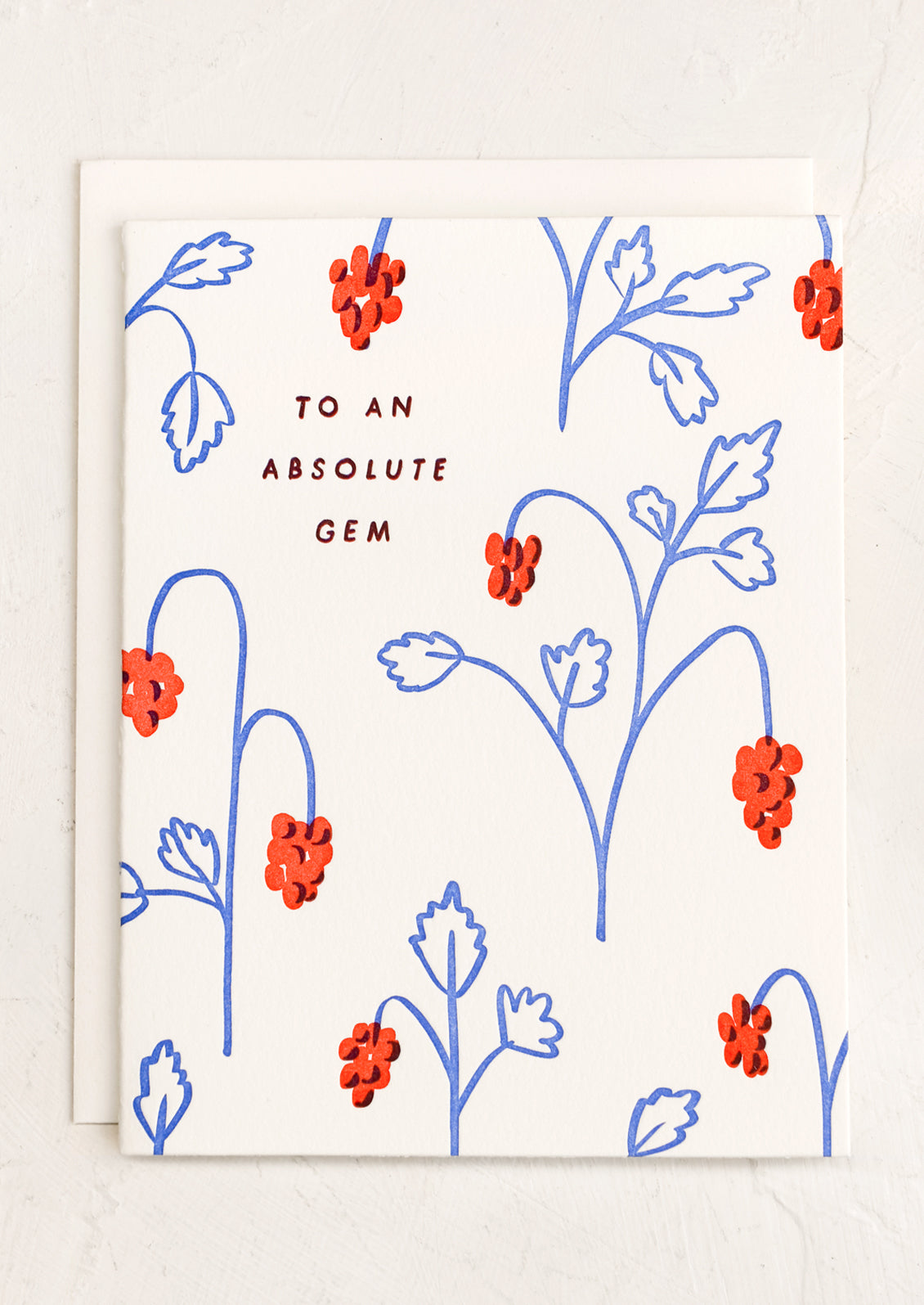 A raspberry print card reading "To an absolute gem".