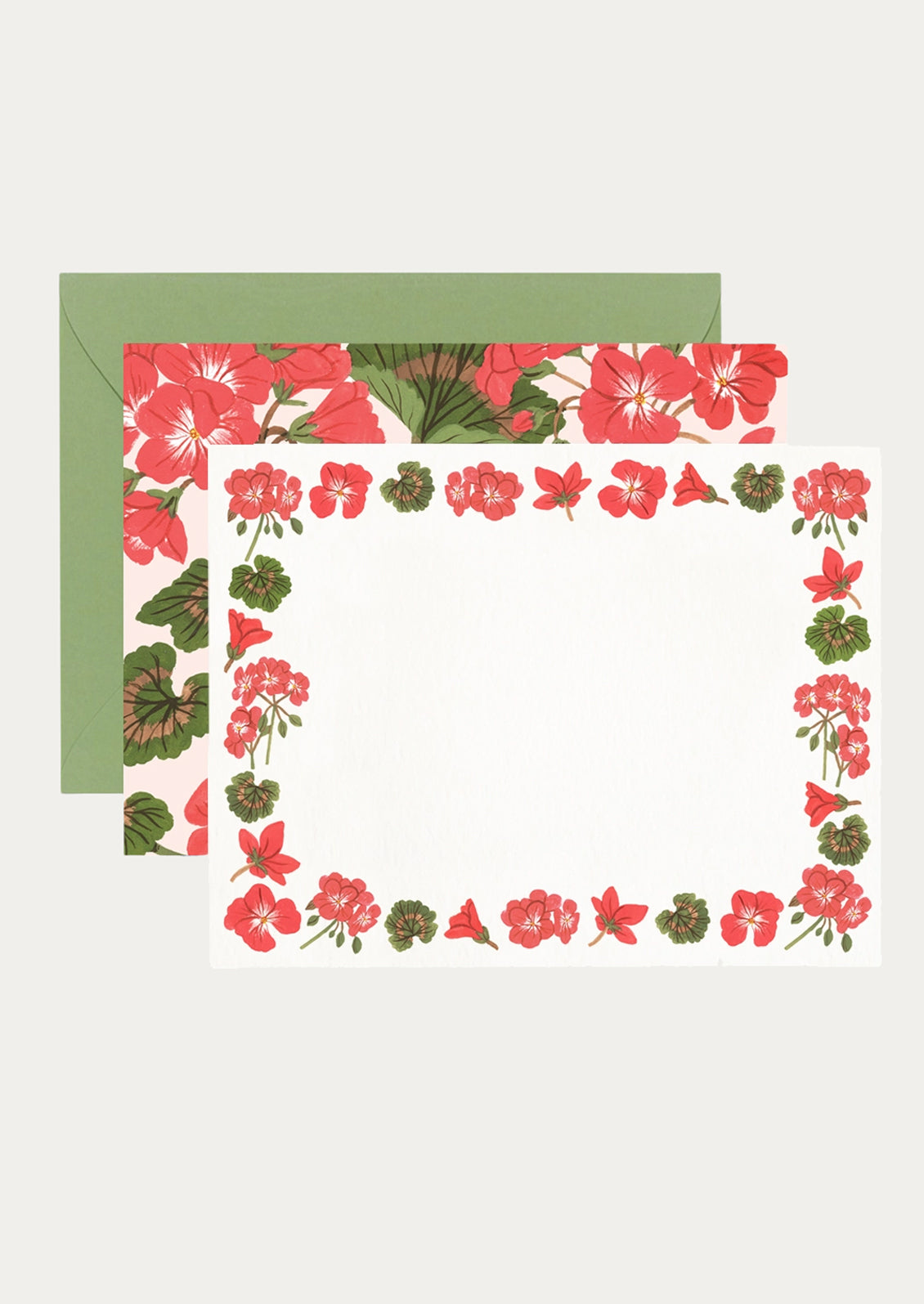 A set of notecards with geranium pattern.