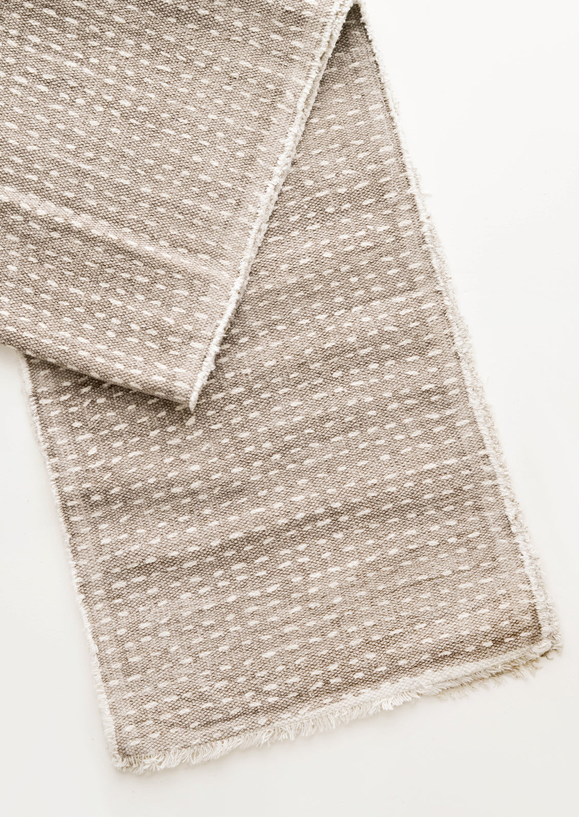 Dash Stitch Embroidered Table Runner in Taupe / White - LEIF